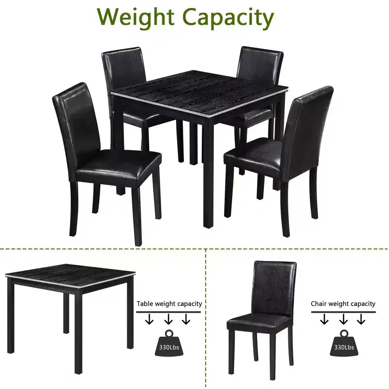 CLIHOME vijfdelige houten eettafelset, keukentafelset met kristaldecoratie, vierkante tafel en 4 gestoffeerde stoelen