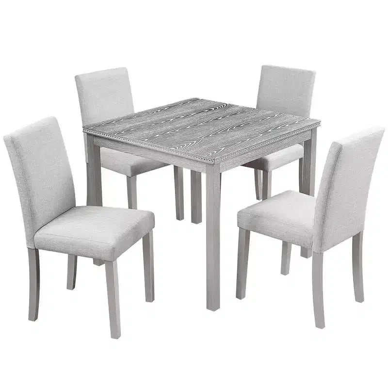 CLIHOME vijfdelige houten eettafelset, keukentafelset met kristaldecoratie, vierkante tafel en 4 gestoffeerde stoelen
