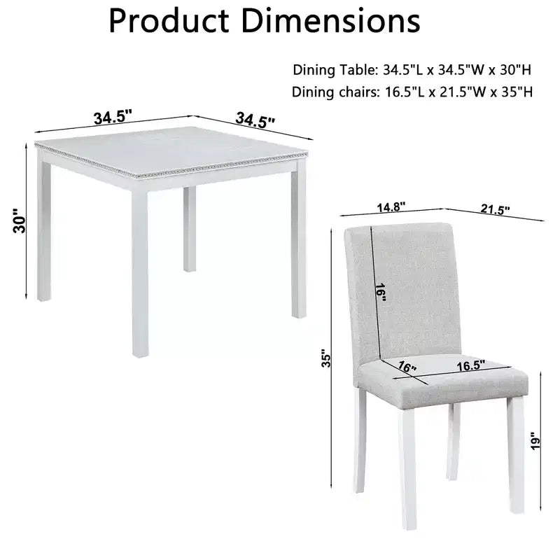 CLIHOME vijfdelige houten eettafelset, keukentafelset met kristaldecoratie, vierkante tafel en 4 gestoffeerde stoelen