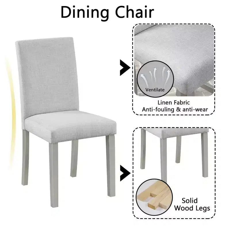 CLIHOME vijfdelige houten eettafelset, keukentafelset met kristaldecoratie, vierkante tafel en 4 gestoffeerde stoelen