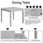CLIHOME vijfdelige houten eettafelset, keukentafelset met kristaldecoratie, vierkante tafel en 4 gestoffeerde stoelen