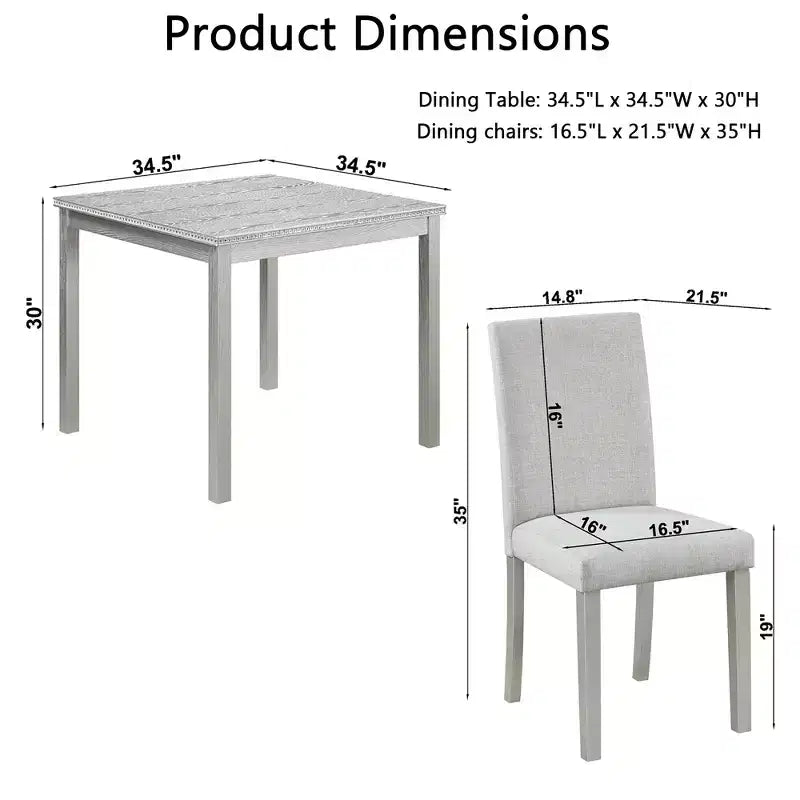 CLIHOME vijfdelige houten eettafelset, keukentafelset met kristaldecoratie, vierkante tafel en 4 gestoffeerde stoelen