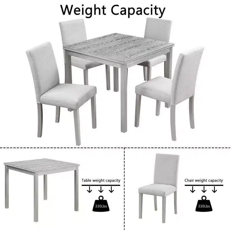 CLIHOME vijfdelige houten eettafelset, keukentafelset met kristaldecoratie, vierkante tafel en 4 gestoffeerde stoelen