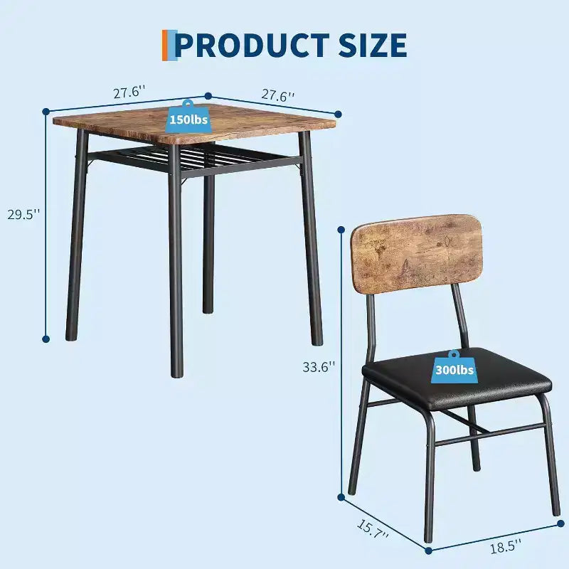Ensemble de table à manger 3 pièces pour 2 personnes, en bois, pour cuisine, avec petite table de cuisine, chaises rembourrées et structure en métal, pour petits espaces et appartements