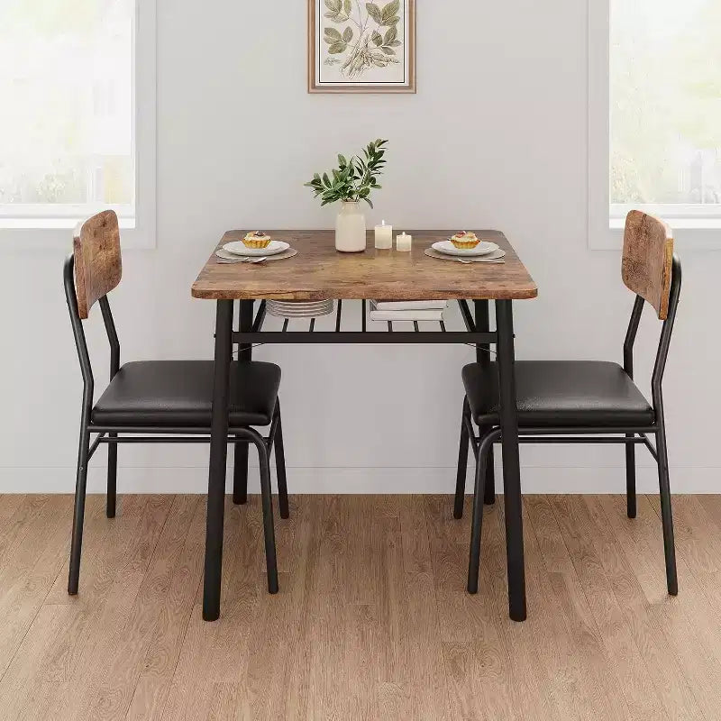 Ensemble de table à manger 3 pièces pour 2 personnes, en bois, pour cuisine, avec petite table de cuisine, chaises rembourrées et structure en métal, pour petits espaces et appartements