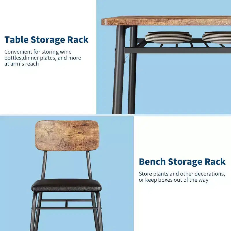Ensemble de table à manger 3 pièces pour 2 personnes, en bois, pour cuisine, avec petite table de cuisine, chaises rembourrées et structure en métal, pour petits espaces et appartements