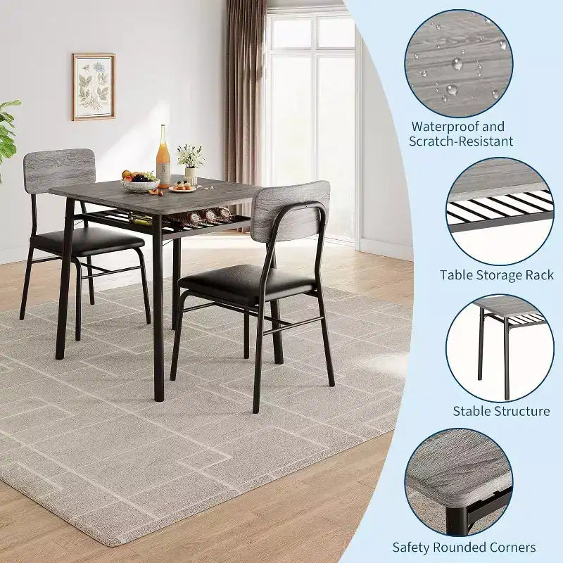Ensemble de table à manger 3 pièces pour 2 personnes, en bois, pour cuisine, avec petite table de cuisine, chaises rembourrées et structure en métal, pour petits espaces et appartements