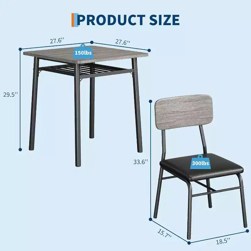 Ensemble de table à manger 3 pièces pour 2 personnes, en bois, pour cuisine, avec petite table de cuisine, chaises rembourrées et structure en métal, pour petits espaces et appartements