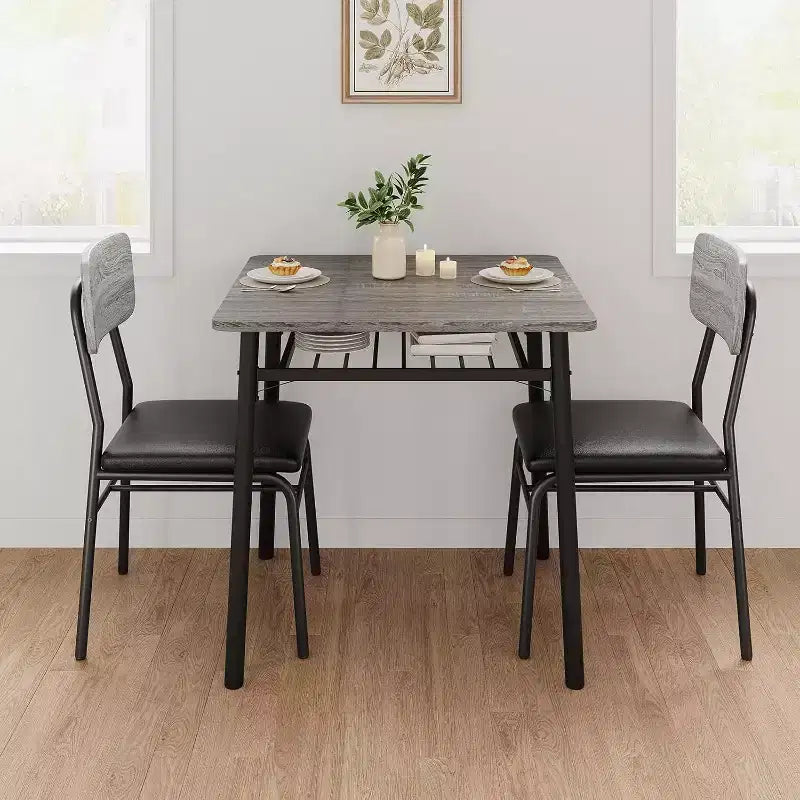 Ensemble de table à manger 3 pièces pour 2 personnes, en bois, pour cuisine, avec petite table de cuisine, chaises rembourrées et structure en métal, pour petits espaces et appartements