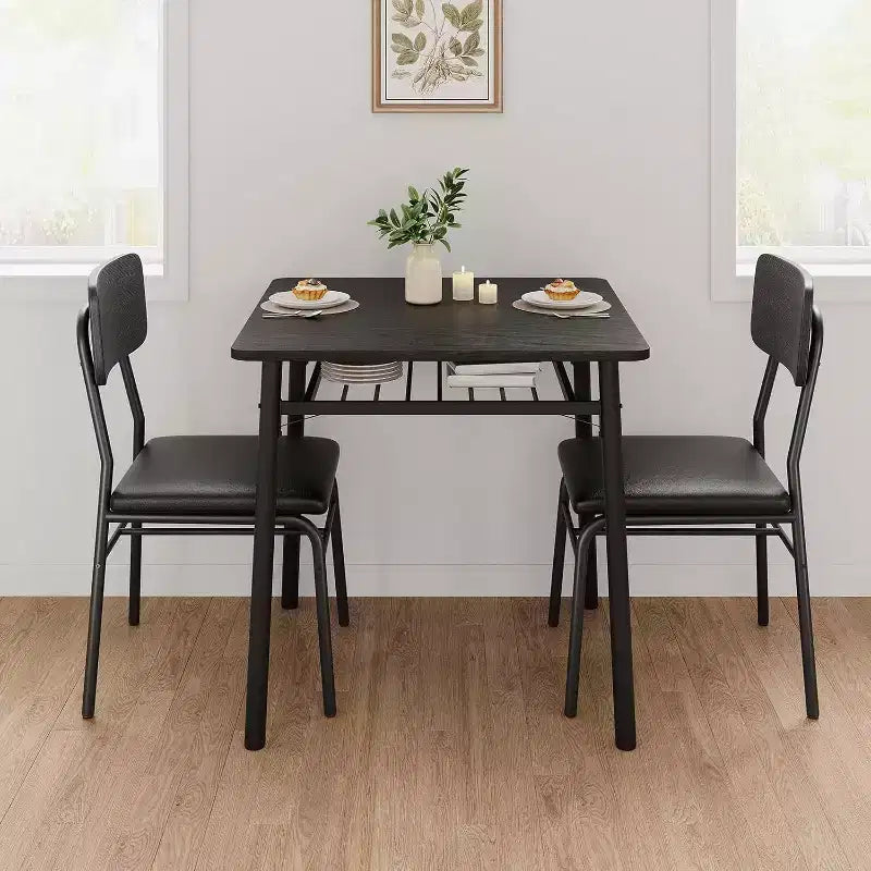 Ensemble de table à manger 3 pièces pour 2 personnes, en bois, pour cuisine, avec petite table de cuisine, chaises rembourrées et structure en métal, pour petits espaces et appartements
