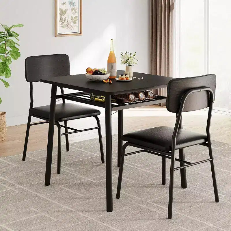 Ensemble de table à manger 3 pièces pour 2 personnes, en bois, pour cuisine, avec petite table de cuisine, chaises rembourrées et structure en métal, pour petits espaces et appartements