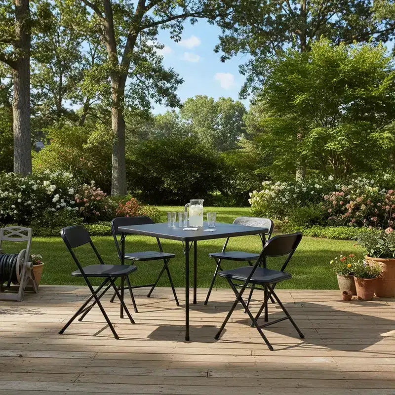 FurnitureR Folding Table and 4 Chairs Set, PP Tabletop with Metal Frame, Portable Foldable Dining Table Chair Set for Indoor Outdoor Party Camping