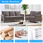 Mjkone 2 Piece Living Room Sofa Set with Riveted Design,Chenille W76''3-Seater Sofa Couch with W53''Loveseat Sofa