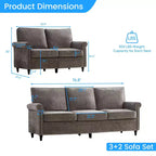 Mjkone 2 Piece Living Room Sofa Set with Riveted Design,Chenille W76''3-Seater Sofa Couch with W53''Loveseat Sofa