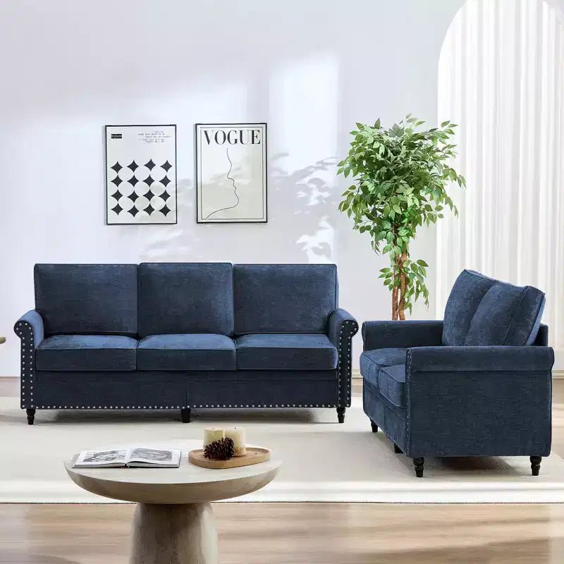 Mjkone 2 Piece Living Room Sofa Set with Riveted Design,Chenille W76''3-Seater Sofa Couch with W53''Loveseat Sofa