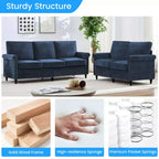 Mjkone 2 Piece Living Room Sofa Set with Riveted Design,Chenille W76''3-Seater Sofa Couch with W53''Loveseat Sofa