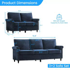 Mjkone 2 Piece Living Room Sofa Set with Riveted Design,Chenille W76''3-Seater Sofa Couch with W53''Loveseat Sofa
