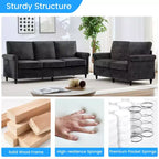 Mjkone 2 Piece Living Room Sofa Set with Riveted Design,Chenille W76''3-Seater Sofa Couch with W53''Loveseat Sofa