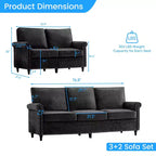 Mjkone 2 Piece Living Room Sofa Set with Riveted Design,Chenille W76''3-Seater Sofa Couch with W53''Loveseat Sofa