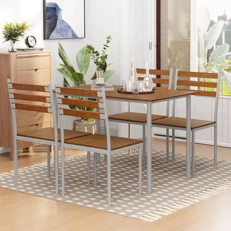 Dining Table Set for 4, 5 Piece Modern Kitchen Table and Chairs, Solid Wood Dining Room Set for Small Spaces, Breakfast Nook