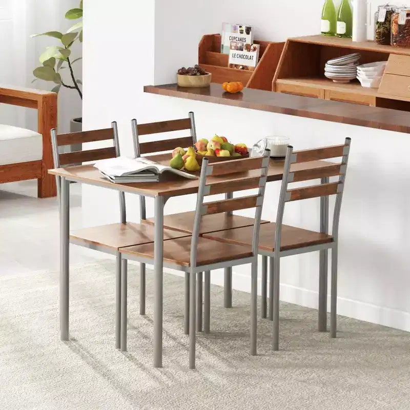 Dining Table Set for 4, 5 Piece Modern Kitchen Table and Chairs, Solid Wood Dining Room Set for Small Spaces, Breakfast Nook