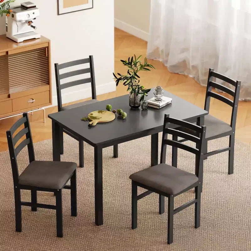 Dining Table Set for 4, 5 Piece Modern Kitchen Table and Chairs, Solid Wood Dining Room Set for Small Spaces, Breakfast Nook