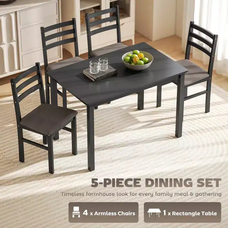 Dining Table Set for 4, 5 Piece Modern Kitchen Table and Chairs, Solid Wood Dining Room Set for Small Spaces, Breakfast Nook