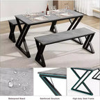 Eettafelset voor 4 personen met 2 banken, rechthoekige keukentafel, stevig metalen frame, ruimtebesparend voor eetkamer, keuken of appartement
