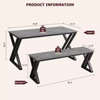 Eettafelset voor 4 personen met 2 banken, rechthoekige keukentafel, stevig metalen frame, ruimtebesparend voor eetkamer, keuken of appartement