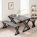 Eettafelset voor 4 personen met 2 banken, rechthoekige keukentafel, stevig metalen frame, ruimtebesparend voor eetkamer, keuken of appartement