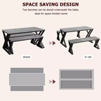 Eettafelset voor 4 personen met 2 banken, rechthoekige keukentafel, stevig metalen frame, ruimtebesparend voor eetkamer, keuken of appartement