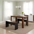 FurnitureR 47.2 Dining Table Set with 2 Benches, Modern MDF Wood Table and Seating Set, Space-Saving Dining Furniture for Kitchen & Dining Room