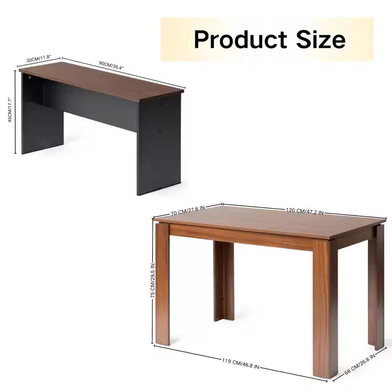 FurnitureR 47.2 Dining Table Set with 2 Benches, Modern MDF Wood Table and Seating Set, Space-Saving Dining Furniture for Kitchen & Dining Room