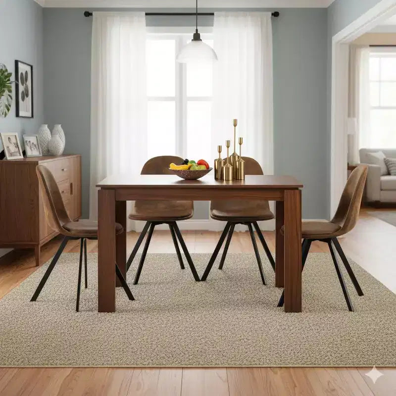 FurnitureR 47.2 Dining Table Set with 4 Swivel Chairs, MDF Table Top and Legs, Upholstered 360 Rotating Dining Chairs for Kitchen & Dining Room