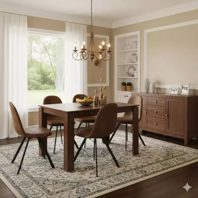 FurnitureR 47.2 Dining Table Set with 4 Swivel Chairs, MDF Table Top and Legs, Upholstered 360 Rotating Dining Chairs for Kitchen & Dining Room