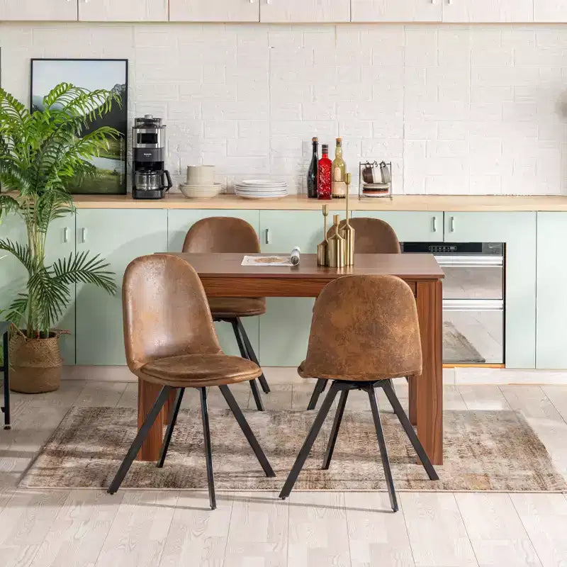 FurnitureR 47.2 Dining Table Set with 4 Swivel Chairs, MDF Table Top and Legs, Upholstered 360 Rotating Dining Chairs for Kitchen & Dining Room