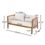 Christopher Knight Home Saelin 2 Piece Modern Outdoor Acacia Wood Conversation Set with Coffee Table and Rope Arm Sofa