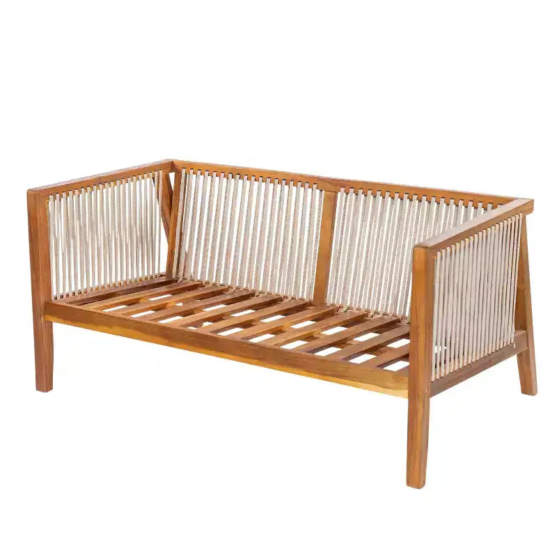 Christopher Knight Home Saelin 2 Piece Modern Outdoor Acacia Wood Conversation Set with Coffee Table and Rope Arm Sofa