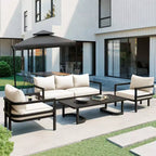 Whisen Patio Sofa Set with Coffee Table, Easy Clean, Quick Assembly & Rust-Resistant Steel - Beige