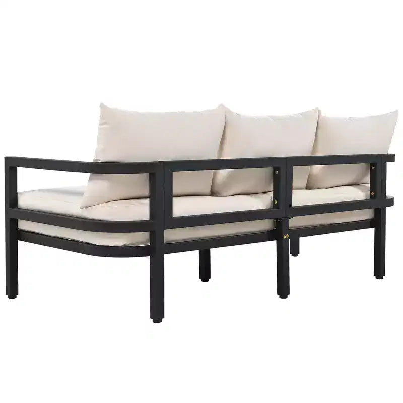Whisen loungeset voor buiten met salontafel, eenvoudig te reinigen, snel te monteren en roestbestendig staal – beige