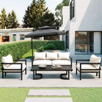 Whisen loungeset voor buiten met salontafel, eenvoudig te reinigen, snel te monteren en roestbestendig staal – beige