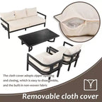 Whisen loungeset voor buiten met salontafel, eenvoudig te reinigen, snel te monteren en roestbestendig staal – beige