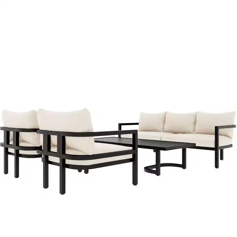 Whisen loungeset voor buiten met salontafel, eenvoudig te reinigen, snel te monteren en roestbestendig staal – beige