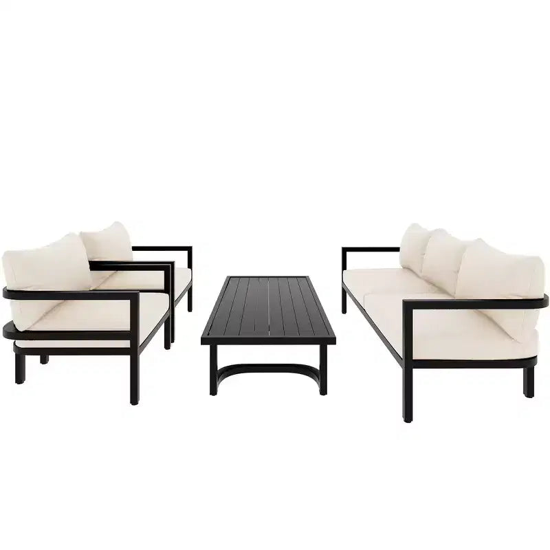 Whisen loungeset voor buiten met salontafel, eenvoudig te reinigen, snel te monteren en roestbestendig staal – beige