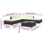 vidaXL Patio Furniture Set 6 Piece Patio Sectional Sofa with Table Poly Rattan