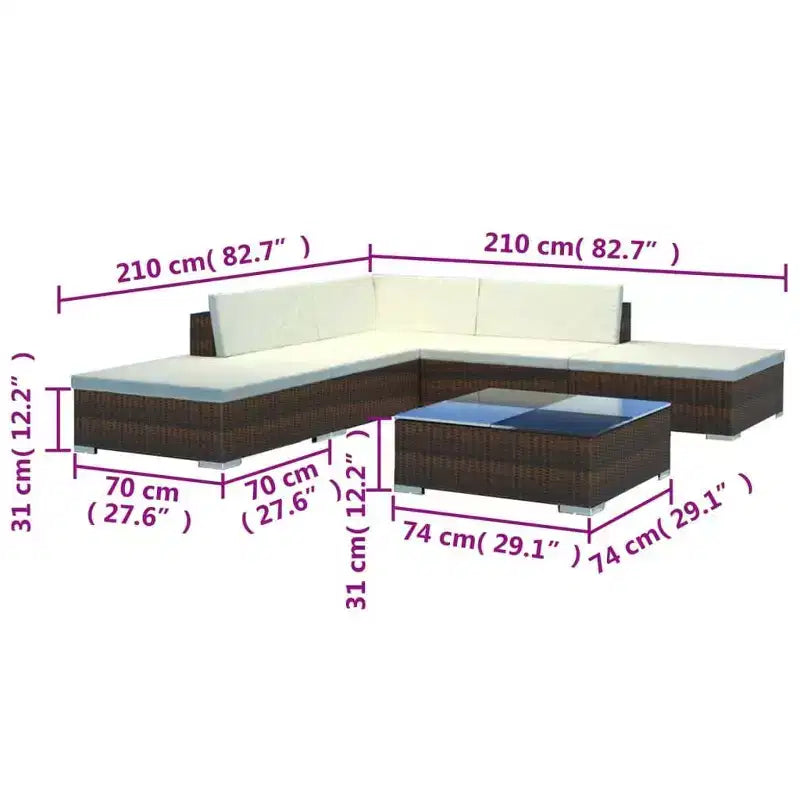 vidaXL Patio Furniture Set 6 Piece Patio Sectional Sofa with Table Poly Rattan