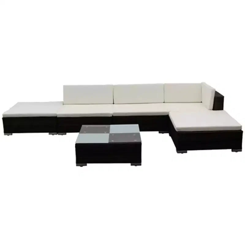 vidaXL Patio Furniture Set 6 Piece Patio Sectional Sofa with Table Poly Rattan