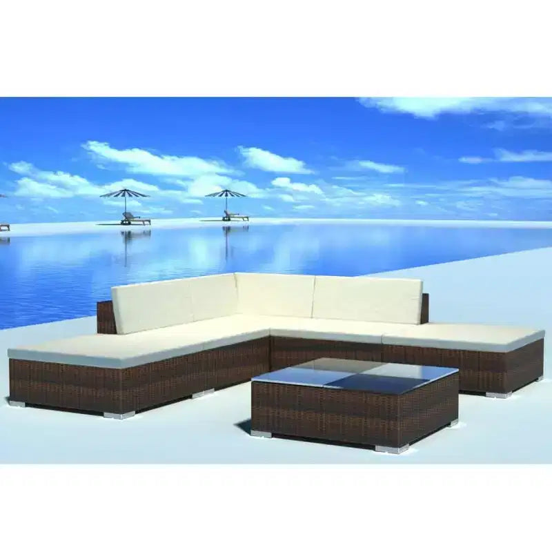 vidaXL Patio Furniture Set 6 Piece Patio Sectional Sofa with Table Poly Rattan