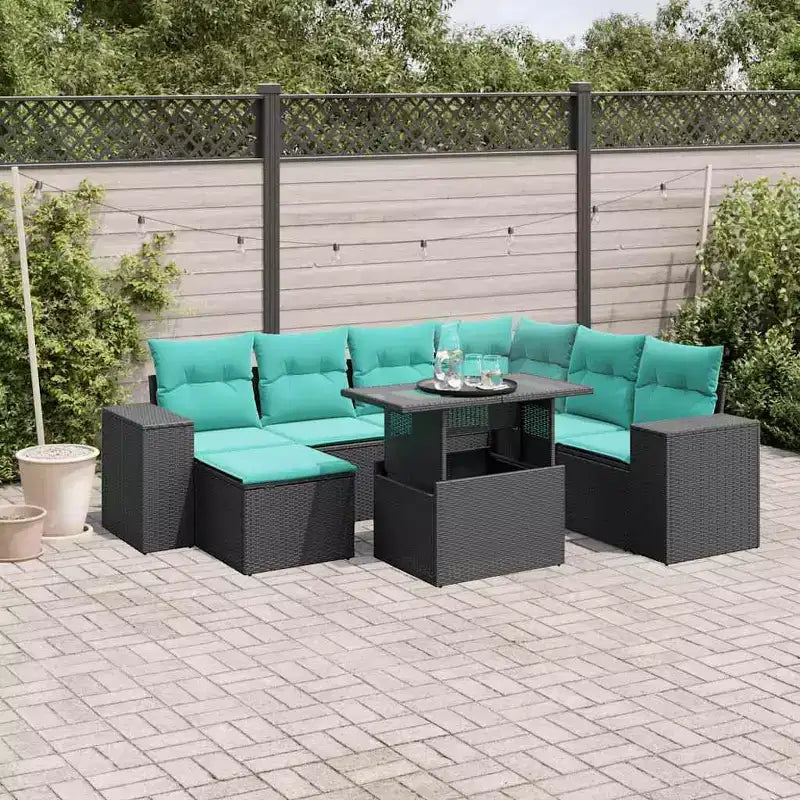 vidaXL Patio Sofa Set with Cushions Table and Couches 8 Piece Poly Rattan