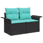 vidaXL tuinbankset met kussens, 6-delig, zwart polyrotan – zwart en turquoise, zonder tafel